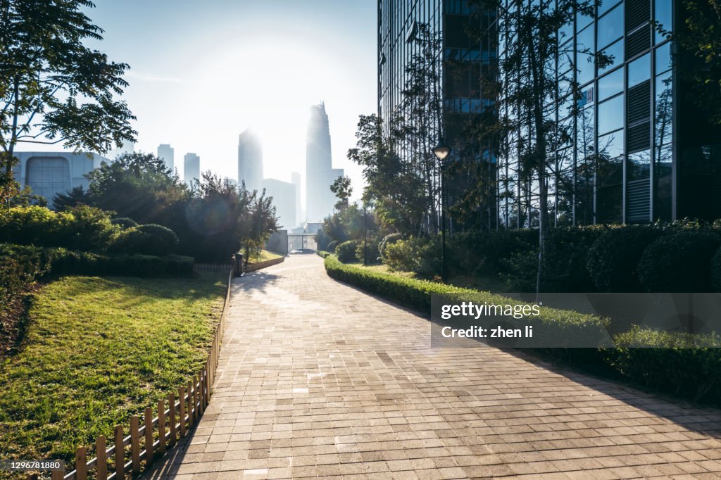 Walkway in the park at sunrise