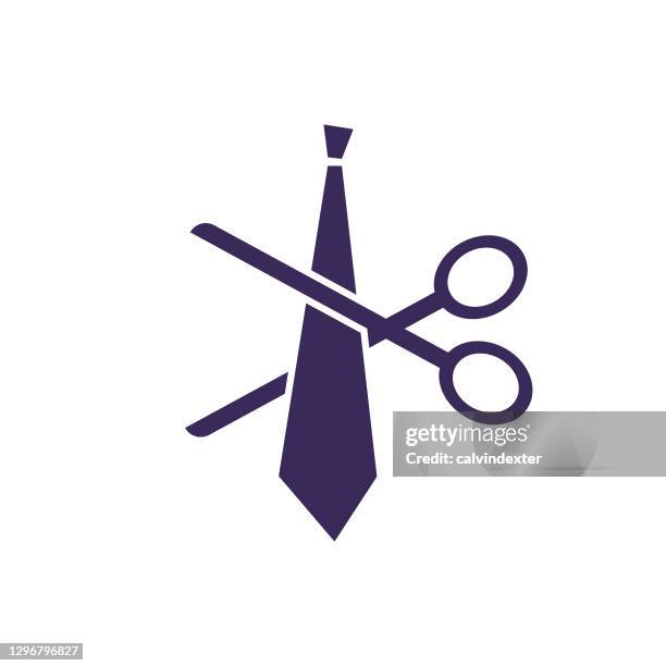 scissors cutting a tie work from home - flatten the curve icon stock illustrations