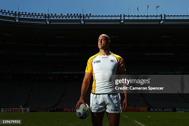 Nathan Sharpe of the Wallabies poses for a portrait following an Australia IRB Rugby World Cup 2011 captain's run at Eden Park on October 20, 2011 in...