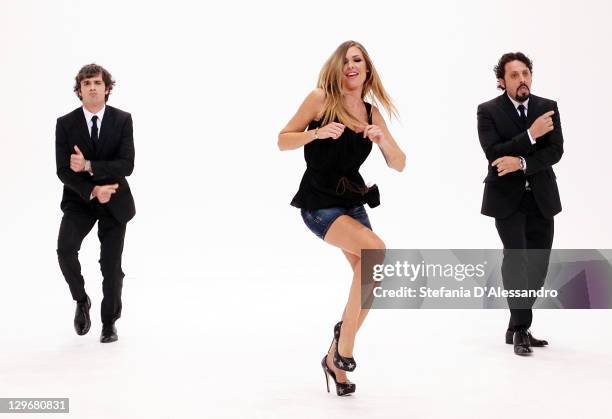 Luca Argentero, Ilary Blasi and Enrico Brignano attend "Le Iene" Italian TV Show held at Mediaset Studios on October 19, 2011 in Milan, Italy.