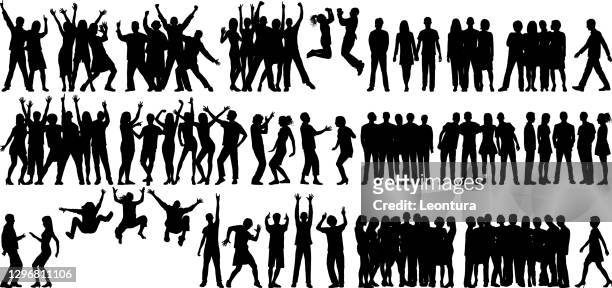 groups (all people are complete and moveable) - in silhouette stock illustrations