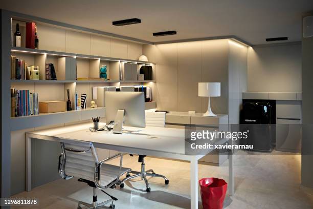 elegant modern office in professional design studio - downlight stock pictures, royalty-free photos & images
