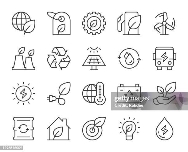 ecology & recycling - light line icons - solar panel stock illustrations