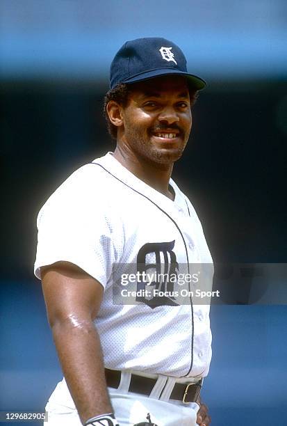 Cecil Fielder of the Detroit Tigers looks on during batting practice before an Major League Baseball game circa 1991 at Tiger Stadium in Detroit,...