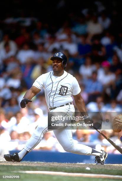 Cecil Fielder of the Detroit Tigers bats during an Major League Baseball game circa 1991 at Tiger Stadium in Detroit, Michigan. Fielder played for...