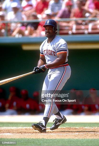 Cecil Fielder of the Detroit Tigers bats during a spring training Major League Baseball game circa 1991. Fielder played for the Tigers from 1990-1996.