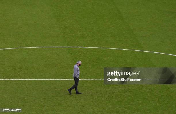 Jose Mourinho, Manager of Tottenham Hotspur inspects the pitch prior to the Premier League match between Sheffield United and Tottenham Hotspur at...