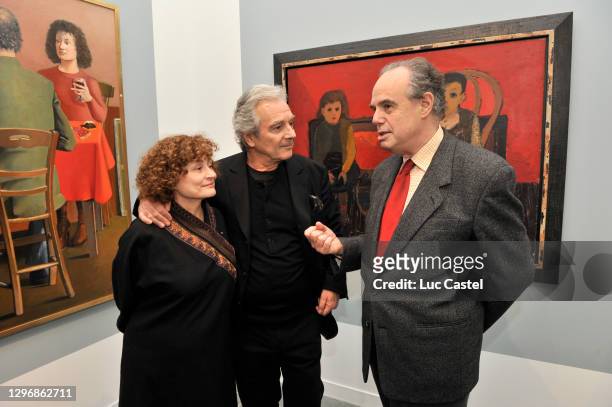 Catherine Arditi, Pierre Arditi and French Culture Minister Frederic Mitterrand attend the Opening of the Exhibition "Les Enfants Modeles, de Claude...