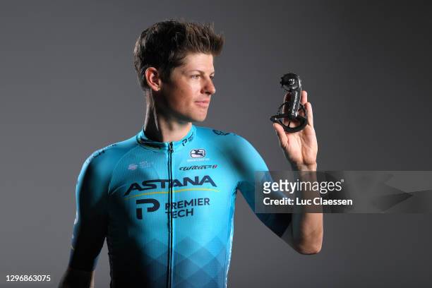 Jakob Fuglsang of Denmark poses with Derailleur pulley ceramic speed during the Team Astana - Premier Tech 2021, Training Camp / @AstanaPremTech / on...