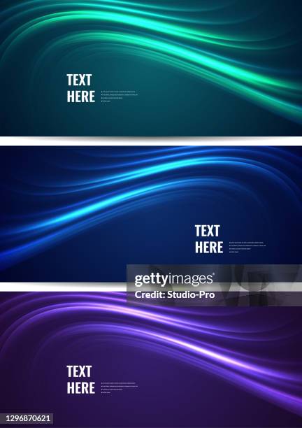 stockillustraties, clipart, cartoons en iconen met abstracte kleurrijke bannergolven - neon