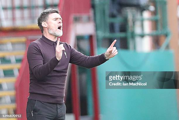 Motherwell manager Graham Alexander reacts during the Ladbrokes Scottish Premiership match between Motherwell and Rangers at Fir Park on January 17,...