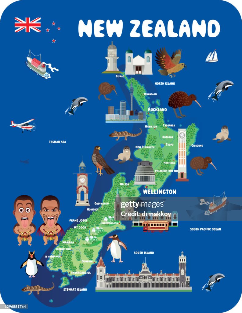 Cartoon Map of New Zealand