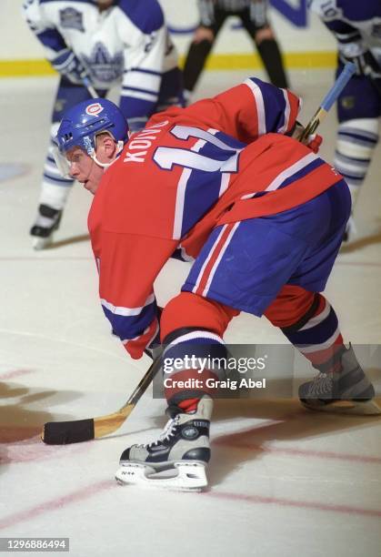 Saku Koivu of the Montreal Canadiens skates against the Toronto Maple Leafs during NHL game action on December 26, 1998 at Maple Leaf Gardens in...