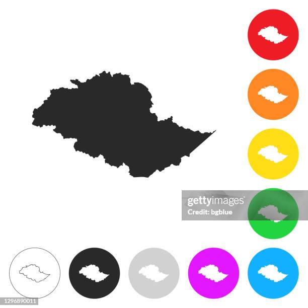 gilgit baltistan map - flat icons on different color buttons - pakistan currency stock illustrations
