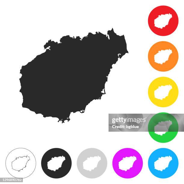 海南地圖 - 不同顏色按鈕上的平面圖示 - 海南島 幅插畫檔、美工圖案、卡通及圖標