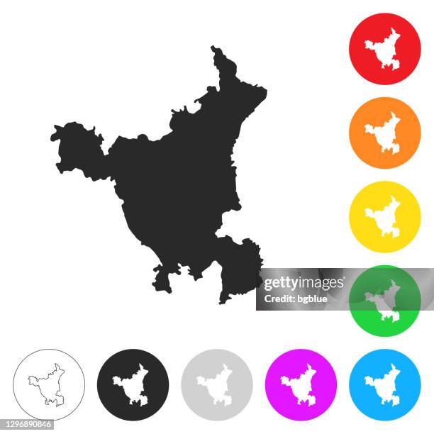 haryana map - flat icons on different color buttons - chandigarh stock illustrations
