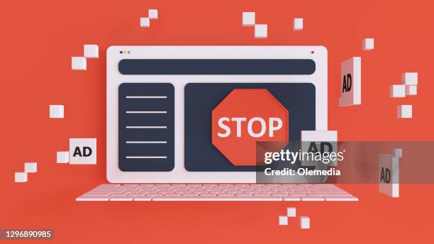 stopteken. adblocker. digitaal 3d-concept - e mail spam stockfoto's en -beelden