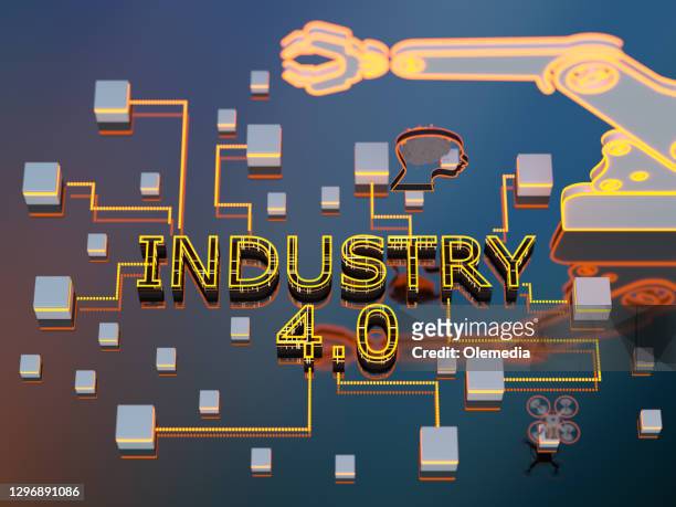 industry 4.0 digital technology 3d concept. group of icons. - industry 4 0 imagens e fotografias de stock