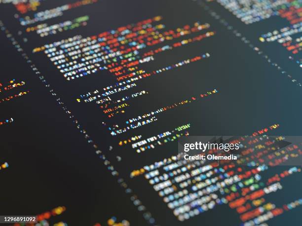 abstract program code on the digital display - html stock pictures, royalty-free photos & images