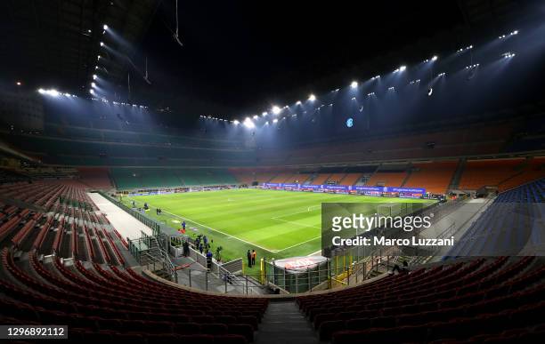General view inside of the stadium ahead of the Serie A match between FC Internazionale and Juventus at Stadio Giuseppe Meazza on January 17, 2021 in...
