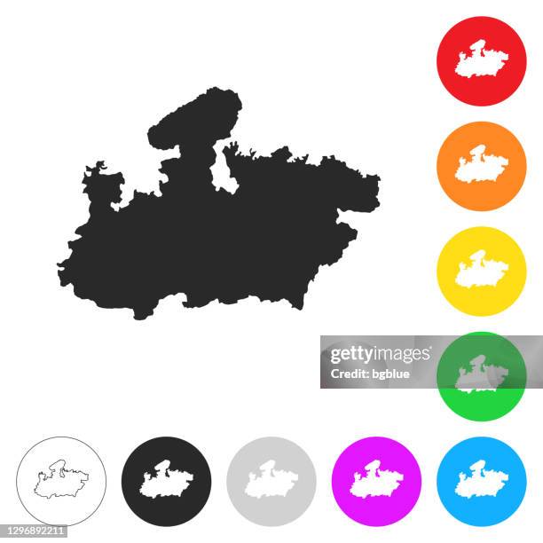 madhya pradesh map - flat icons on different color buttons - madhya pradesh stock illustrations