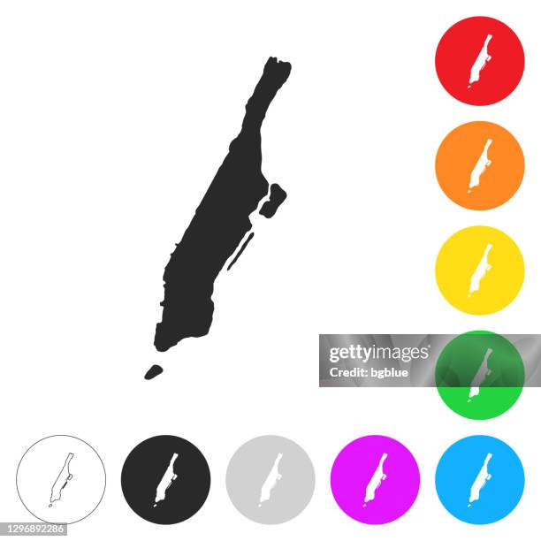 manhattan map - flat icons on different color buttons - manhattan map stock illustrations