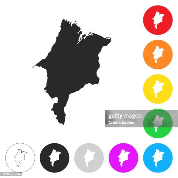 maranhao map - flat icons on different color buttons - maranhao state stock illustrations