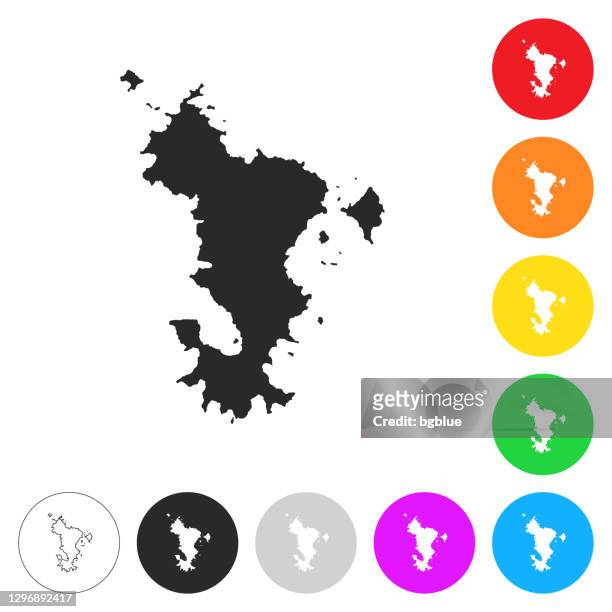mayotte map - flat icons on different color buttons - mayotte stock illustrations