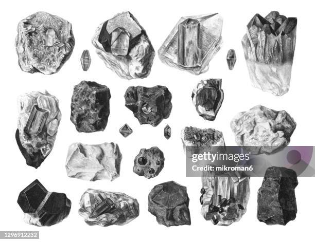 old illustration of gemstones, precious stones, noble stones - small stock illustrations foto e immagini stock