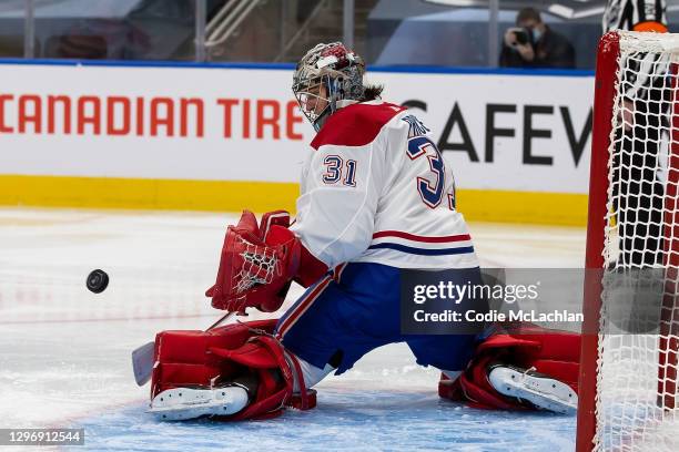 Goaltender Carey Price of the Montreal Canadiens skates against the Edmonton Oilers at Rogers Place on January 16, 2021 in Edmonton, Canada.