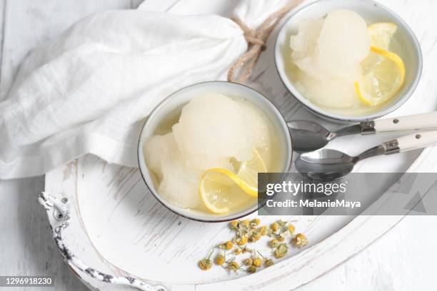 homemade lemon sorbet scoops in shabby chic kitchen - sorbet stock pictures, royalty-free photos & images