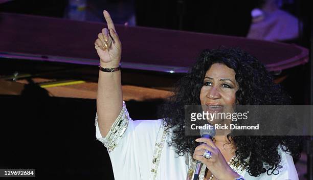 The Queen of Soul & Living Legend Aretha Franklin performs to a SRO audience at the Ryman Auditorium on October 19, 2011 in Nashville, Tennessee.