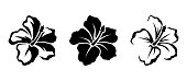 Hibiscus flowers. Vector black silhouettes.