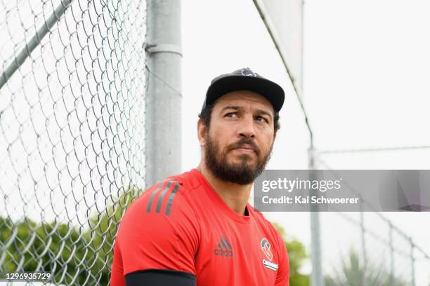 Rene Ranger looks on following a Crusaders Super Rugby training session at English Park on January 18, 2021 in Christchurch, New Zealand.