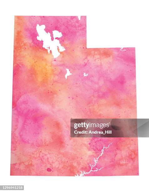 utah, usa watercolor map raster illustration in pink and coral tones - utah lake stock illustrations