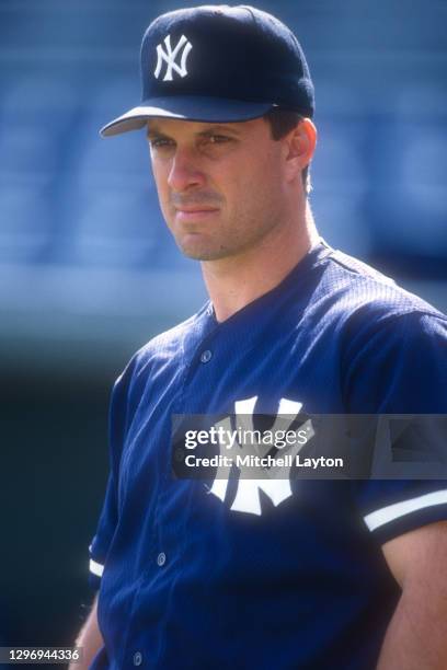 Tino Martinez.#24 of the New York Yankees looks on during batting practice of a spring training baseball game against the Pittsburgh Pirates on March...