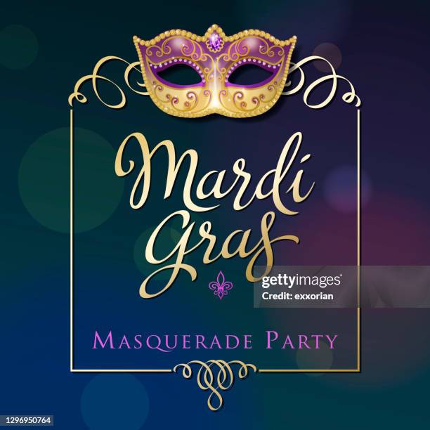 stockillustraties, clipart, cartoons en iconen met mardi gras masker en frame - mardi gras
