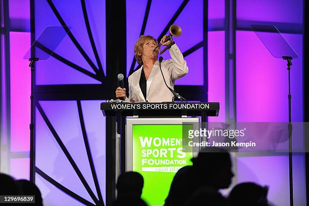 Diana Nyad speaks onstage during the 32nd Annual Salute To Women In Sports Gala at Cipriani Wall Street on October 19, 2011 in New York City.