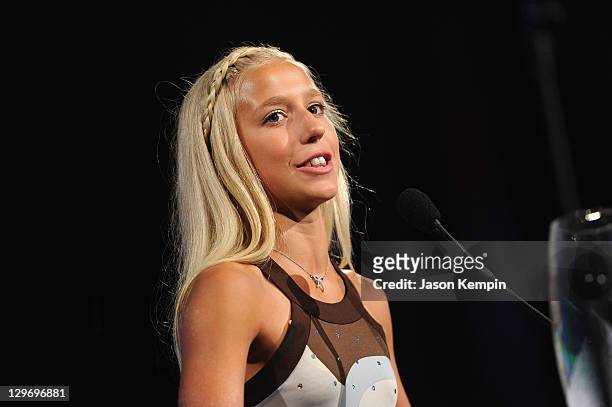Winter Vinecki accepts the Annika Inspiration award onstage during the 32nd Annual Salute To Women In Sports Gala at Cipriani Wall Street on October...