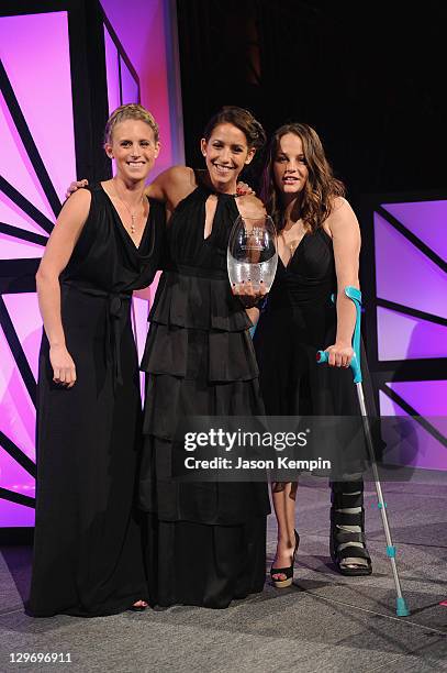 Alissa Johnson, Jessica Jerome and Lindsey Van attend the 32nd Annual Salute To Women In Sports Gala at Cipriani Wall Street on October 19, 2011 in...