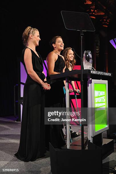 Alissa Johnson, Jessica Jerome and Lindsey Van attend the 32nd Annual Salute To Women In Sports Gala at Cipriani Wall Street on October 19, 2011 in...