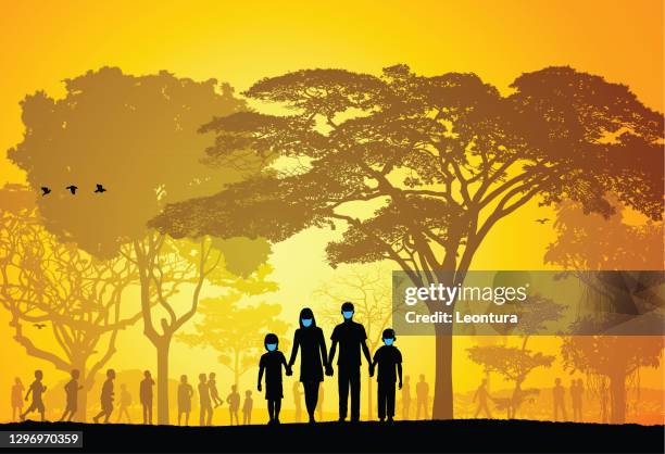 walk in the park in face masks - n95 face mask stock illustrations