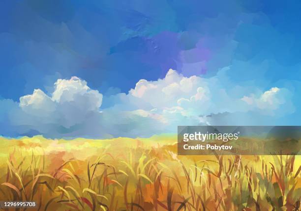 yellow wheat field, impressionism - impressionism stock illustrations stock illustrations