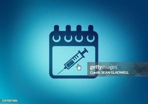 calendar icon with syringe - flu vaccine stock pictures, royalty-free photos & images