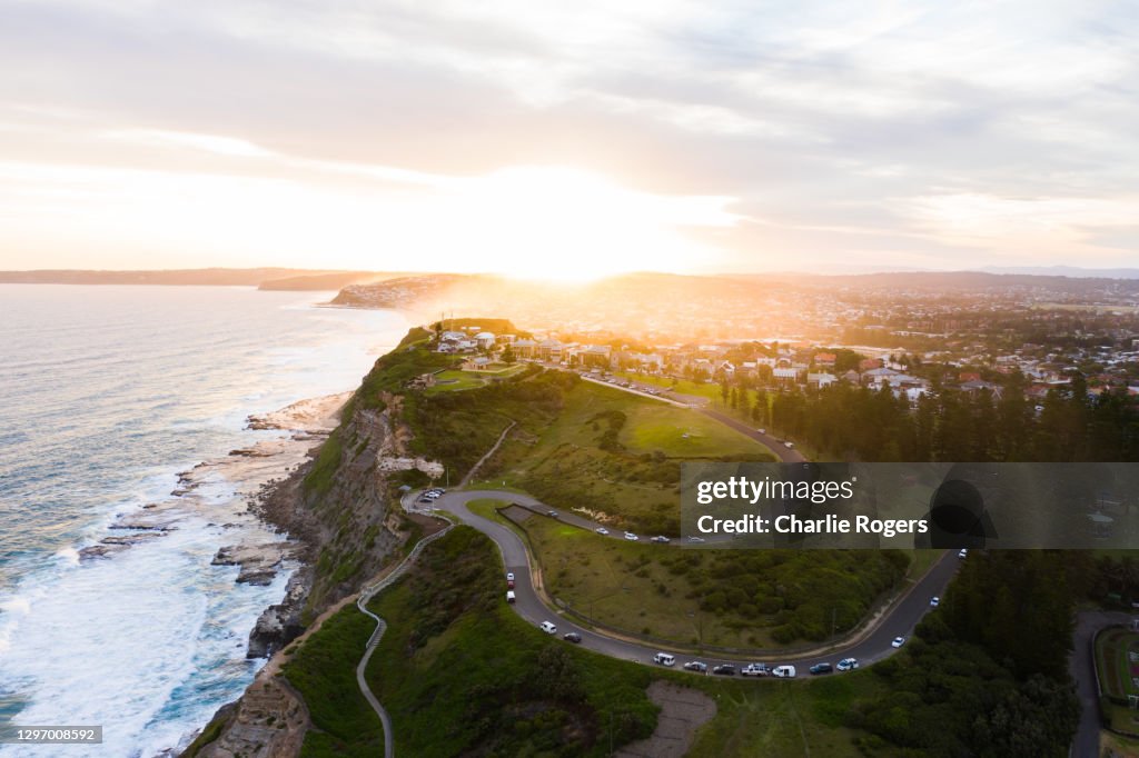 Newcastle coast at sunset