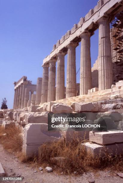 Temple grec du Parthénon en août 1980, Athènes, Grèce.