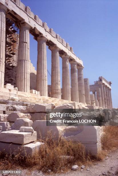 Temple grec du Parthénon en août 1980, Athènes, Grèce.