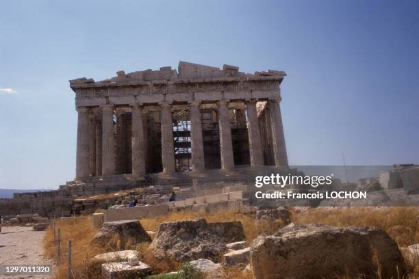 Temple grec du Parthénon en août 1980, Athènes, Grèce.