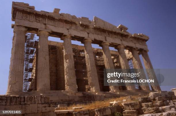 Temple grec du Parthénon en août 1980, Athènes, Grèce.