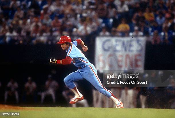 Shortstop Larry Bowa of the Philadelphia Phillies attempts to steal second base during an Major League Baseball game circa 1978. Bowa played for the...